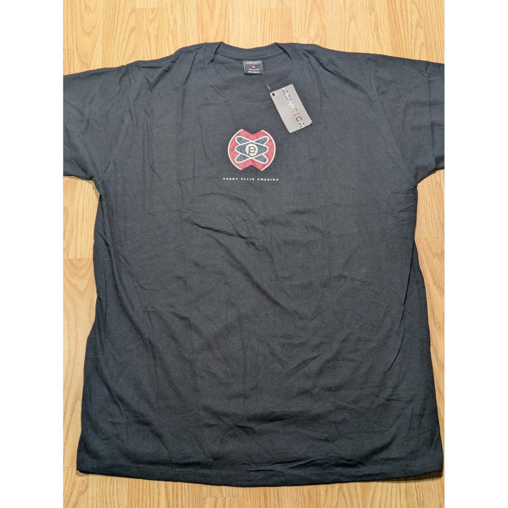Perry Ellis America Mens Vintage Y2K Graphic Logo T-Shirt Black XL